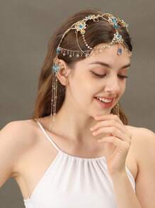 1件装女士蓝色水晶流苏头饰，新娘婚礼头箍，派对/活动发饰，情人节配饰