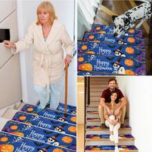 柔软楼梯踏板非地毯垫 30 英寸 X 7.8 英寸室内楼梯踏板适用于木质台阶，儿童和狗的楼梯地毯，100% 聚酯纤维 TPE 背衬 10 件，万圣节，方形