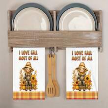 2/4/6/48pcs Autumn Harvest Scarecrow Pattern Soft Kitchen Towels/Hand Towels, Multi-Purpose, Quick Drying Dish Cloths, Suitable For Kitchen, Celebrations, Weddings, Decorations