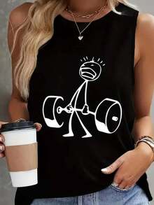 Women's Casual Tank Top Custom Print Fashion Summer Sleeveless Comfortable Gym T-Shirt 100% Cotton - 黑色 - 查看 2