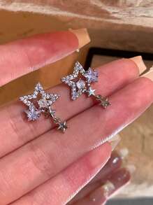 1 Par de Brincos com Borla de Estrela de Zircônia, Brincos Elegantes de Nicho de Luxo Exclusivos e Sofisticados