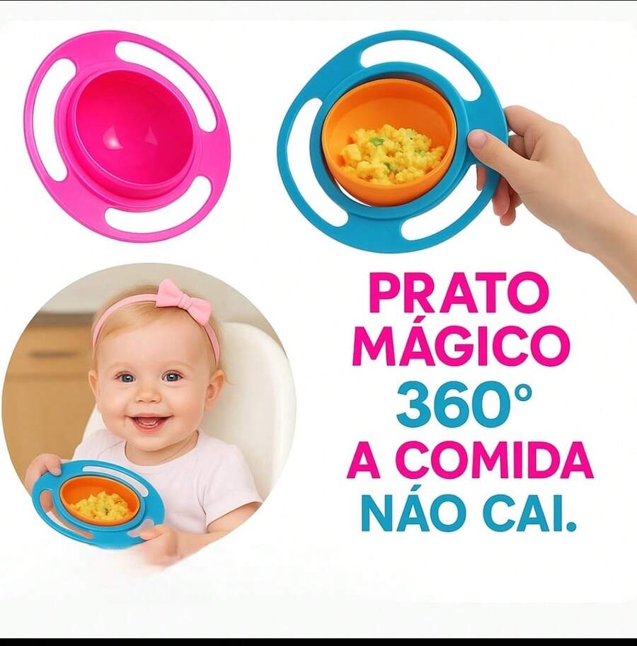 Prato  Pote Infantil  Mágico 360 Comida Não Cai