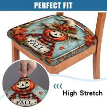 1/4/6/40pcs Halloween Themed Scarecrow And Pumpkin Printed Removable Full-Cover Stretchable Milk Fiber Fabric Chair Covers ,Restaurant Chair Covers - Square Chair Cushion Covers For Restaurant Kitchen Dining Hotel Seat Covers Removable Soft Cushion Chair Covers