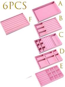 9/1 件粉色天鹅绒首饰托盘，大容量珠宝收纳盒，带独立隔层，可堆叠珠宝展示架，可容纳耳环、项链、手镯、戒指、发夹、发带等。 - 彩色 - 查看 26