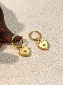 1 对复古时尚心形吊坠耳环，适合女性约会的理想礼物 - 金黃色 - 查看 6