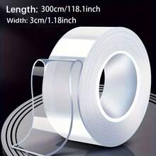 1pc Double Sided Adhesive Tape, Heavy Duty Transparent Washable Ultra-Strong Two Sided Mounting Tape, Strips For Decoration - Clear - View 22