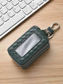 1 pieza Bolsa portátil y a la moda para llaves de coche de PU, estuche para llaves de gran capacidad con doble capa, de colgar en la cintura, con cremallera universal, bolsa para llaves para hombres y mujeres con llavero y cadena, regalo de Navidad, regalo perfecto para el Día del Maestro, San Valentín, cumpleaños, Navidad y cualquier ocasión especial, mini billetera.