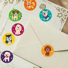 500 piezas Rollo de pegatinas con dibujos de cachorros de dibujos animados, 8 patrones repetidos, suministros de oficina, envoltura de regalos, decoración de scrapbooking, recompensas de maestros escolares, pegatina impermeable de PVC - Cachorro de dibujos animados colorido - Ver 2