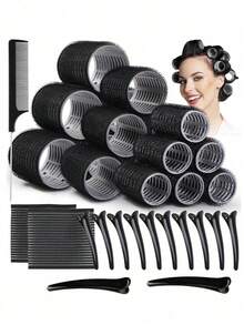 35个装自粘式卷发器，免加热卷发器，长发专用卷发器，带发夹和梳子，美发沙龙专用卷发器，DIY发型，卷发器，卷发梳，卷发棒，卷发产品，卷发器，卷发棒，卷发工具，卷发棒，卷发器，理发师，美发工具，美发产品，卷发器，卷发棒，美发用品 - 黑色 - 查看 10