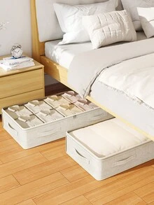 1 حقيبة تخزين دافئة باللون البيج، حقيبة تخزين على شكل درج تحت السرير، صندوق تخزين طلابي كبير السعة، حقيبة تخزين شفافة، صندوق تنظيم وتكديس، يستغل المساحة بالكامل لتخزين البطانيات والملابس والأحذية وملابس الأطفال
