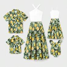 PatPat Matching Family Outfits – Lemon Print Hawaiian Shirts & Summer Dresses – Tropical Vacation Clothes For Men, Women & Kids - 綠色 - 查看 1