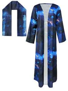 1 Bộ áo choàng dài tay in họa tiết nhuộm loang thời trang & thanh lịch + khăn trùm đầu - Dodge Blue - Xem 5