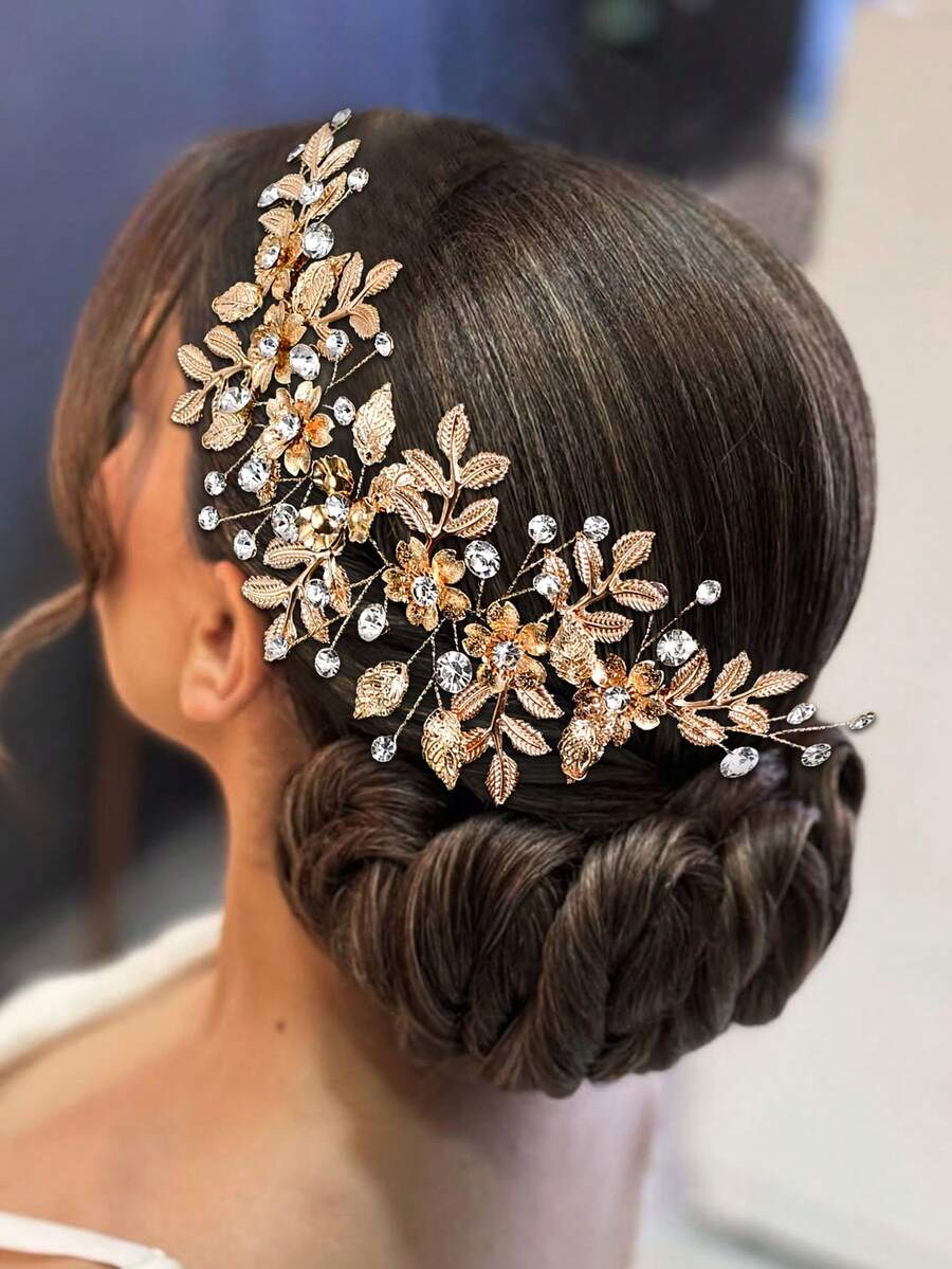 1 Set Alloy Diamond Bridal Headband With Earrings Wedding Hair Accessories - Gold - View 1