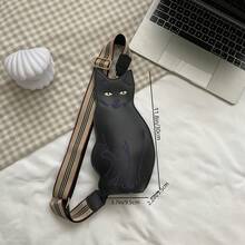 Women's Black Cat Crossbody Bag, Cat Shoulder Bag, Casual And Cute Cartoon Shoulder/Crossbody Bag, Perfect Gift, Women's Bag, Women's Shoulder Bag, Christmas Gift, New Year's Gift. - 黑色 - 查看 3