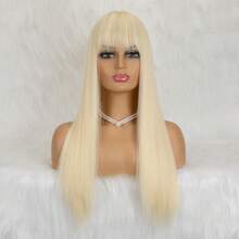 613 Platinum Blonde Long Straight Glueless Synthetic Wig With Bangs For Women, Heat - Resistant Fiber - Nhiều màu - Xem 2