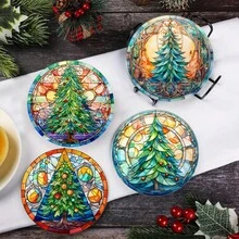 1set/500sets 4pcs/Set Christmas Santa Claus, Christmas Bell, Christmas Snowflake, Christmas Reindeer, Christmas Tree, Snowman, Christmas Penguin Coasters, Polyester Rubber Coaster Set, Ideal For Holiday Parties, Bars, Offices And Homes, All Occasions, Size: 3.94 X 3.94 Inches