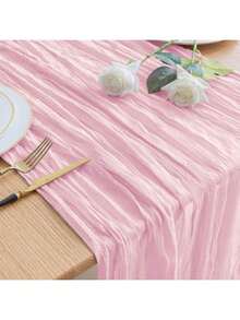 1 件褶皱桌旗，巴厘岛纱布桌布，纱布桌布，波西米亚乡村秋冬装饰，婚礼，新娘送礼会，节日派对，四季皆宜 - 粉色 - 查看 14