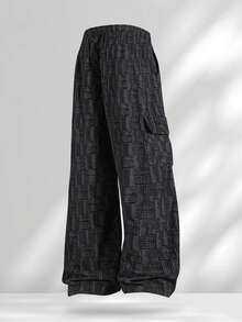 Men's Outdoor Straight Leg Pants, Loose Plaid Pattern, Suitable For Autumn/Winter - Black - View 3