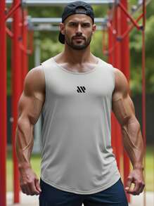 Men's Wide Shoulder Athletic Tank Top With Curved Hem Design Offers Natural Drape And Enhanced Layering, Suitable For Gym Weightlifting And Outdoor Hiking
