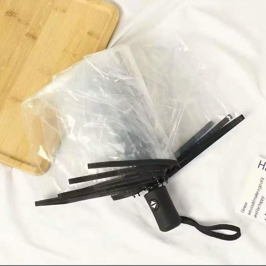Fully Automatic Transparent Umbrella / Transparent Umbrella Transparent Handle - Black - View 1