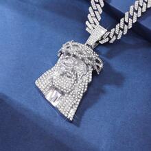 1 szt. lśniący hip-hopowy wisiorek religijny z portretem Jezusa na łańcuszku kubańskim, modny dodatek dla mężczyzn i kobiet, odpowiedni na festiwale, imprezy i na zewnątrz