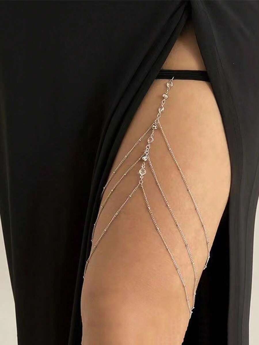 This One-Piece Set Of Extremely Simple Stone Beaded Tassel Leg Chain And Silver Sexy Leg Band Is Perfect For Ladies To Wear As A Daily Beach Party Gift