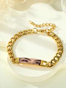 1pc Personalized Photo Couple Bracelet, Customized Eye Photo Bracelet, Stainless Steel Chain Laser Engraved Picture Bracelet, Engraved Photo Stainless Steel Jewelry, Gift For Boyfriend, Commemorative Gift, Personalized Christmas Gift, Customized Father's Day Cuban Link Photo Bracelet - Color Photo Bracelet - View 11