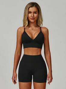 MASKERT Bộ đồ thể thao nữ 2 món, đồ tập gym, bộ yoga, bộ áo tank top tập chạy bộ, quần áo thể dục co giãn cao, thoáng khí, thoải mái thân thiện với da. - màu đen - Xem 3