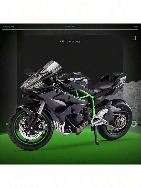 Burago 1:12 Maßstab Kawasaki Ninja H2R Motorrad Modell aus Druckguss, Miniatur Sammlung, Spielzeugauto Dekor für den Schreibtisch mit Präsentationsständer, perfektes Geschenk für Kinder und Männer