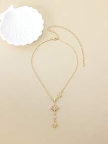 1pc Fashionable Octagram Pendant Necklace For Women, Micro-Inlaid Full Diamond, Luxury Choker Necklace Accessory