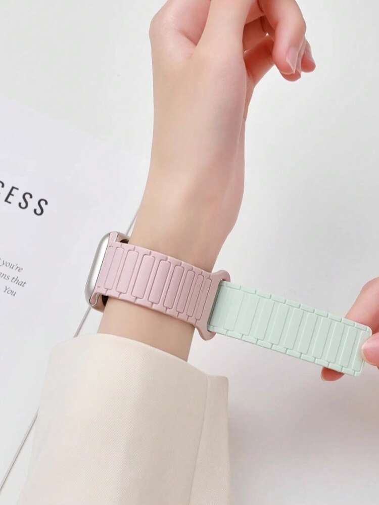 Premium Minimalist Magnetic Watch Band, Compatible With 38/40/41/42/44/45/46/49mm Dial Sizes, Compatible With Ultra/SE10/9/8/7/6/5/4/3/2/1 Models - Pink Green - View 6