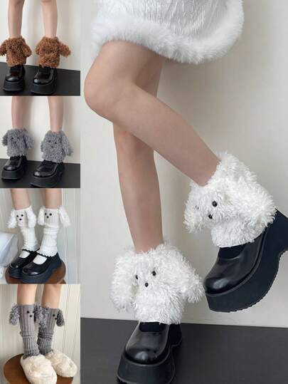 1 Pair Women/Girls Funny Big Curly Ear Dog Leg Warmers, Cute Student Leg Warmer, Suitable For Daily Wear, Party, Performance, Gift, Y2k