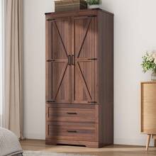 2/3/4 Doors Wardrobe Armoire Closet With Doors And Drawers, Farmhouse Wooden Armoire Storage Cabinet With Shelves & Hanging Rod For Bedroom - 棕色 - 查看 2