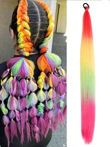 26 Inch High-Temperature Fiber Straight Hair With Elastic Tie, Holiday Red/White/Green Wrap Design, Seasonal Hair Accessory | Fashionable Hair Extensions | Glossy Hair Extensions, Rainbow Ponytail Extensions