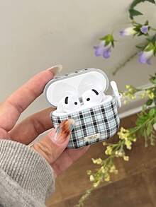 French Retro Style Simple Blue Plaid Dual-Layer Earphone Case + Pendant Set, Compatible With Apple Pro 3/Pro 2/Pro/ 4/3/2 Case, Fashionable Women Earphone Case, Minimalist Earphone Case - Blue - View 6