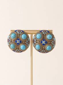 Bijoux de mode pour femmes, boucles d'oreilles en alliage de cuivre avec améthyste violette incrustée, style vintage européen surdimensionné. Accessoire exquis. Conception d'usine de premier ordre, sensation métallique vintage antique, ornement scintillant de luxe dégageant une aura solennelle. Fabriqué avec passion et travail exceptionnel, chaque pièce est un design unique. - Multicolore - Voir 14