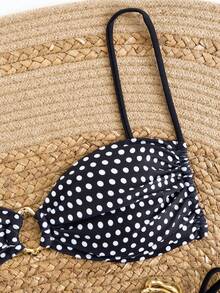 两件套：露背吊带比基尼上衣和系带三角比基尼泳裤，度假沙滩装 - 黑色 - 查看 4