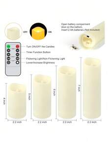 4/12/24pcs Waterproof LED Candle Lights With Remote Control And Timer, Outdoor Flickering Flameless Candles, Battery Operated Pillar Candles For Home Decor, Holiday Party, Mother's Day, Christmas, Realistic Candle Lights, Valentine's Day, Gifts, LED Candles, Fake Candle Lights, Tabletop Center Decor, Wedding Decoration - 米色 - 查看 8