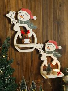 1pc Christmas Snowman - Shaped Wall Shelves, Wooden Decorative Shelves With Santa Hat & Scarf, Hanging Wall Decor For Living Room, Bedroom, Bathroom, Festive Holiday Home Decor, Unique Gift For Housewarming Christmas Decorations Room Decor