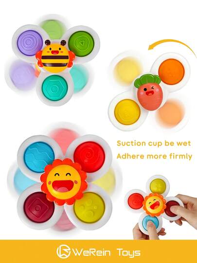 WeRein 1个装和3个装吸盘旋转陀螺，适合12-18个月的婴儿，旋转陀螺感官玩具，适合1-3岁幼儿，减压玩具，圣诞节生日礼物，适合1-2岁男孩女孩的玩具
