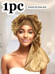 (多种颜色可选)1 件长款缎面发丝睡帽，适合女士睡觉，长款缎面发丝睡帽，长辫子发帽可重复使用可调节护发包裹帽睡眠帽。