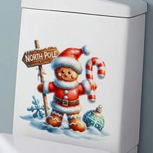 Autocolant de perete festiv de Crăciun cu turtă dulce - Autoadeziv, decorațiune de sărbători ușor de aplicat pentru dormitoare, băi și toalete, design vesel cu turtă dulce și pălărie de Moș Crăciun și baton de bomboane, perfect pentru decorul casei de sărbători, artă murală festivă | Decor festiv vesel | Artă murală decorativă, decorațiuni de Crăciun cu turtă dulce