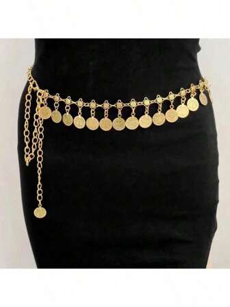 1pc Vintage Coin & Tassel Waist Chain, Fashion Decoration For Dress And Belly Dance Costume