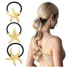 3pcs/Set Gold Starfish Elastic Metal Hair Ties, Women Long Hair Ponytail Holders, Hair Accessories, Hair Ties, Hair Bands, Scrunchies ,Hair Elastics ,Hair Rubber Bands ,Hair Rope - Gold - View 11