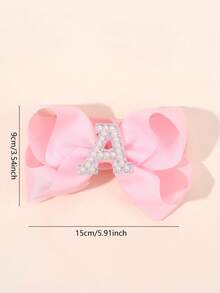 1 pièce Bandeau à nœud large de couleur unie élégante de la lettre A à Z, convient aux filles et aux bébés, serre-tête nœud perle doux, accessoire cheveux en satin, décoration de cheveux à la mode - Rose bonbon - Voir 7
