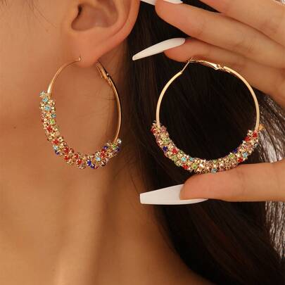 Boucles d'oreilles vintage rétro à gros anneaux avec diamants colorés, nouvelles boucles d'oreilles design