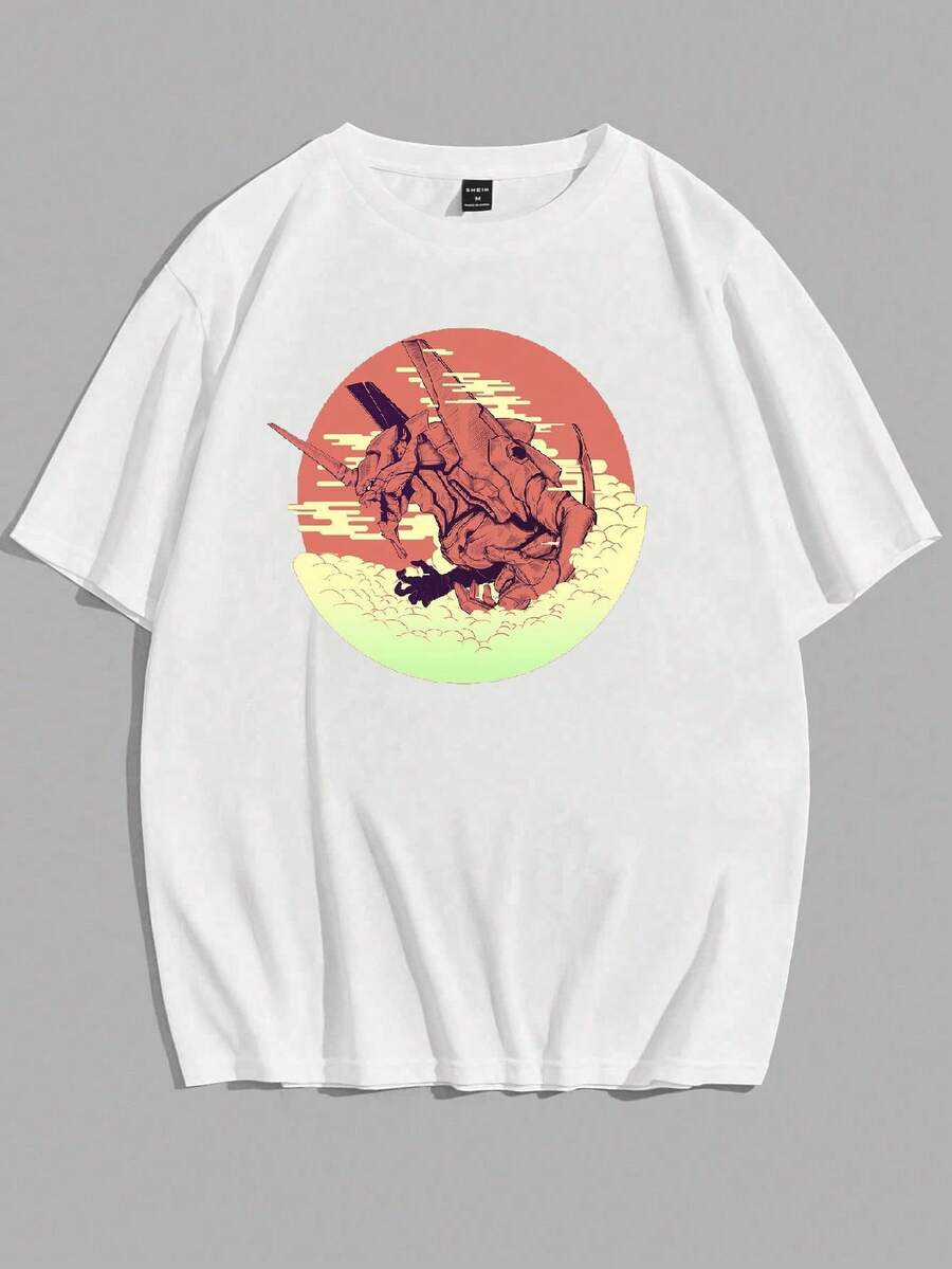 Mecha Anime Manga Street Geek T-Shirt Unisex Men Women 100% Cotton Top Premium Streetwear New Release Immediate Shipping Various Colors!! Plus Size - White - View 1