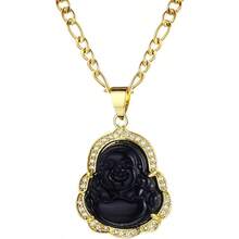 Men Chain NecklacesBuddha Pendant Necklace For Women Men 18K Gold Plated  Inlay Multicolor Buddha Head For Protection 3MM Flat  Necklace Chainfor Boys - 黑色 - 查看 4