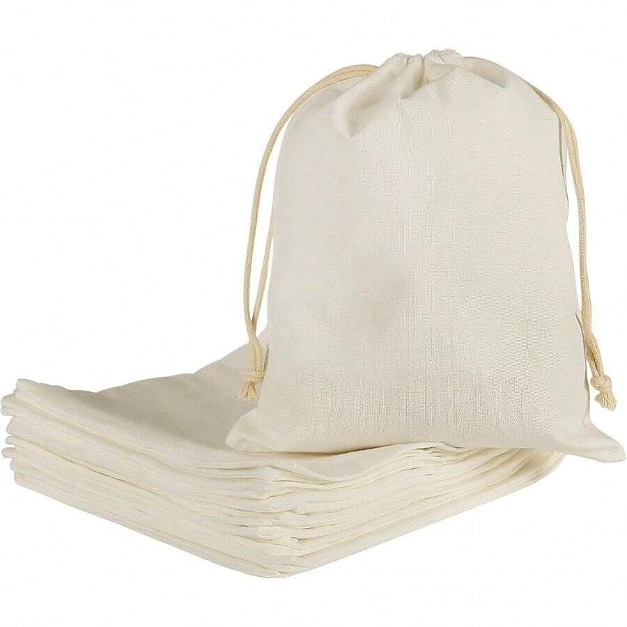20pcs Muslin Bags 8x10 Inches Cotton Drawstring Bag Fabric Gift Pouches Sachet For Jewelry Party Favors Wrapping DIYmystery Box Bolsas De Empaque Gift Packaging Bag Thank You Gift Bags - White - View 1
