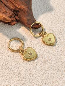 1 对复古时尚心形吊坠耳环，适合女性约会的理想礼物 - 金黃色 - 查看 3